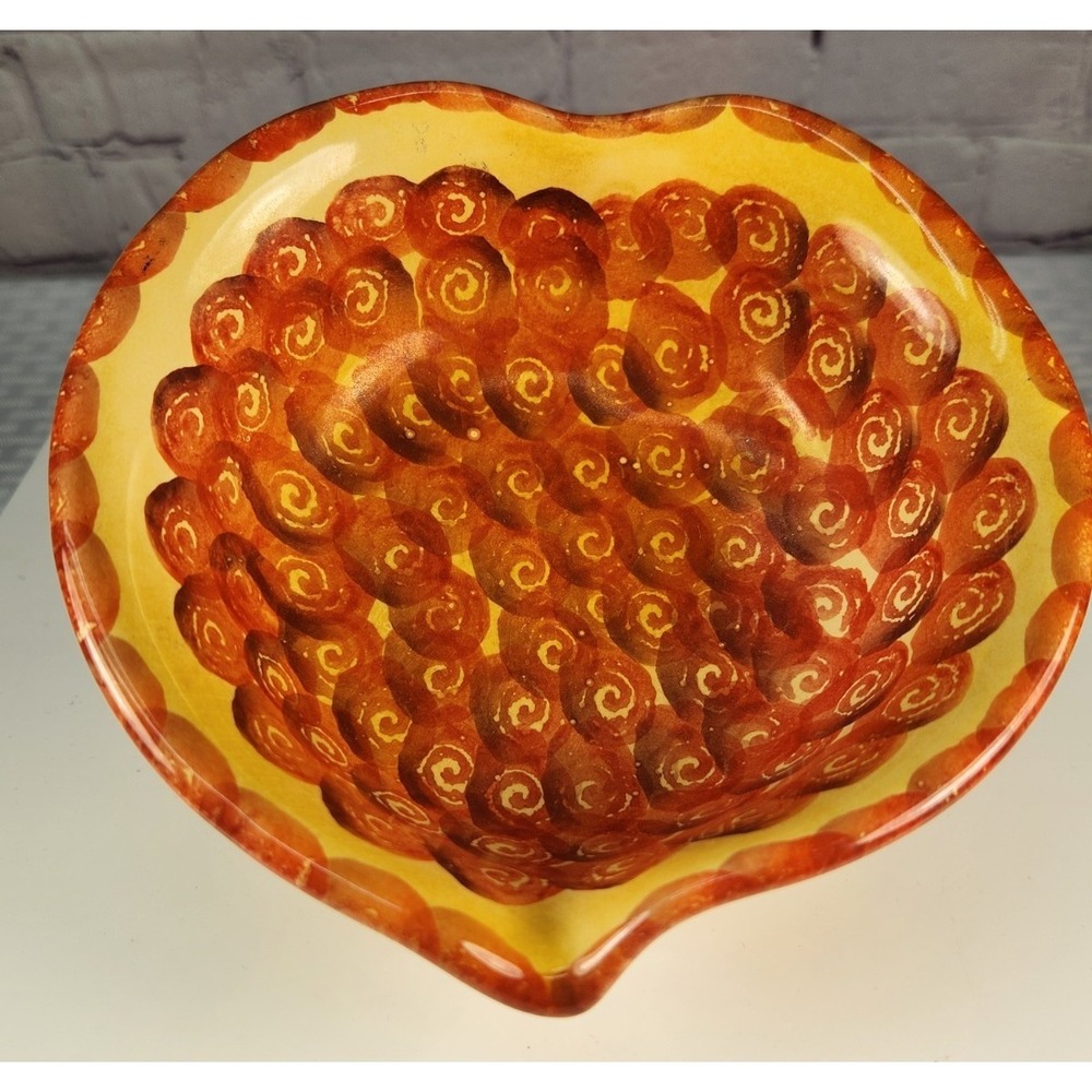 Italica ARS Hand Painted Pottery Heart Shaped Pour Spout Bowl Yellow Orange Red